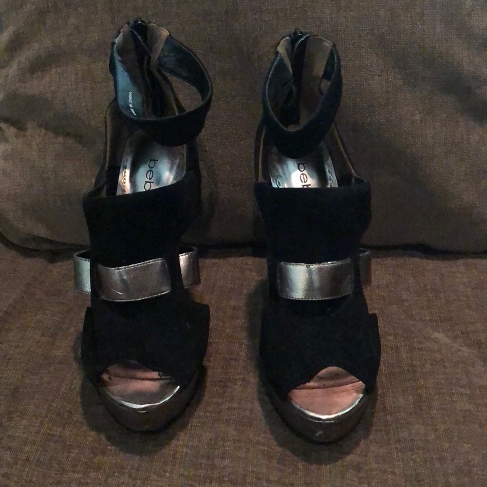 Bebe black and silver stilettos